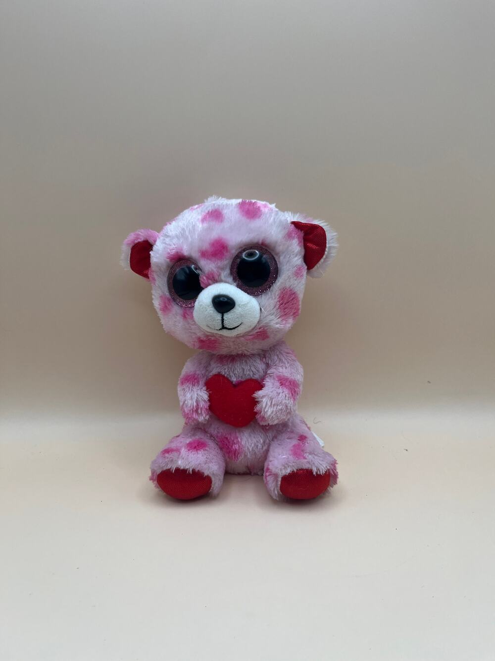 Ty Beanie Boos Sweetikins Pink Bear Plush Red Heart Glitter Eyes Valentine 6"